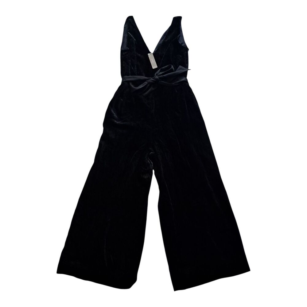 J. Crew Jumpsuit Women's 8 Black V Neck Wide‎ Leg Velvet Crop Pockets Party